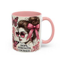 Load image into Gallery viewer, Hope Strength Courage Breast Cancer Survivor Coffee or Tea Mug (11 or 15 oz)
