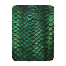Load image into Gallery viewer, Dragon Scales Shades of Green Sherpa Fleece Blanket Throw