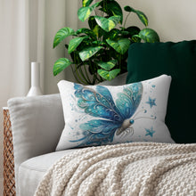 Load image into Gallery viewer, Ocean and Crystal Butterfly Lumbar Pillow – Vibrant Decorative Cushion for Home Decor