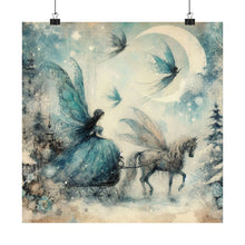 Load image into Gallery viewer, Moonlit Fairy Ride Winter Poster Wall Art in 3 Sizes