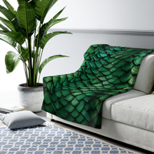 Load image into Gallery viewer, Dragon Scales Shades of Green Sherpa Fleece Blanket Throw