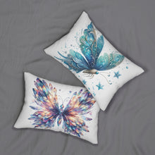 Load image into Gallery viewer, Ocean and Crystal Butterfly Lumbar Pillow – Vibrant Decorative Cushion for Home Decor