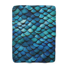 Load image into Gallery viewer, Dragon Scales Shades of Blue Sherpa Fleece Blanket Throw
