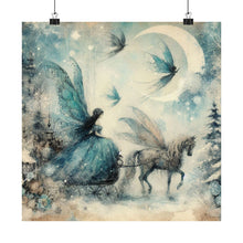 Load image into Gallery viewer, Moonlit Fairy Ride Winter Poster Wall Art in 3 Sizes
