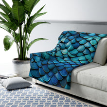 Load image into Gallery viewer, Dragon Scales Shades of Blue Sherpa Fleece Blanket Throw
