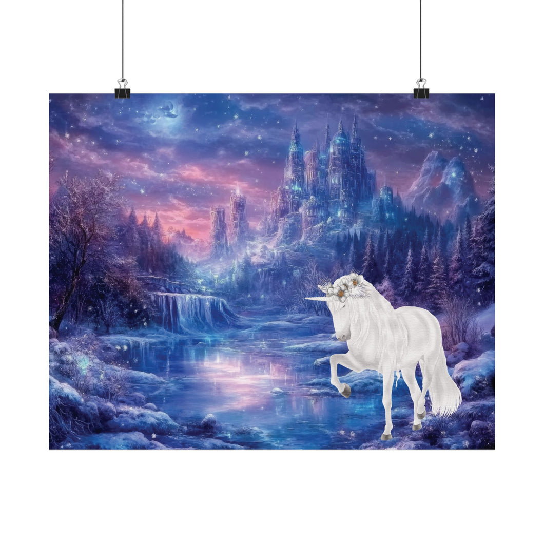 Twilight Unicorn Castle Wall Art Premium Matte Horizontal Poster