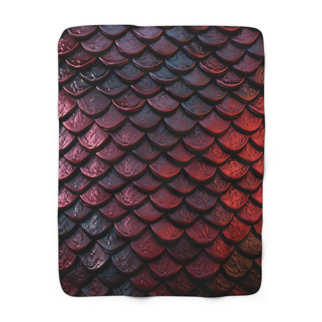 Dragon Scales Shades of Crimson Sherpa Fleece Blanket Throw