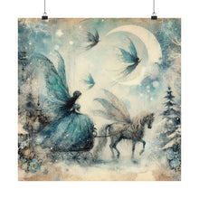 Load image into Gallery viewer, Moonlit Fairy Ride Winter Poster Wall Art in 3 Sizes
